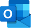 The letter O in white text inside a blue square, in front of a blue envelope with a piece of paper coming out of it with different tones of blue