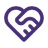 Purple line art of a handshake in the shape of a heart